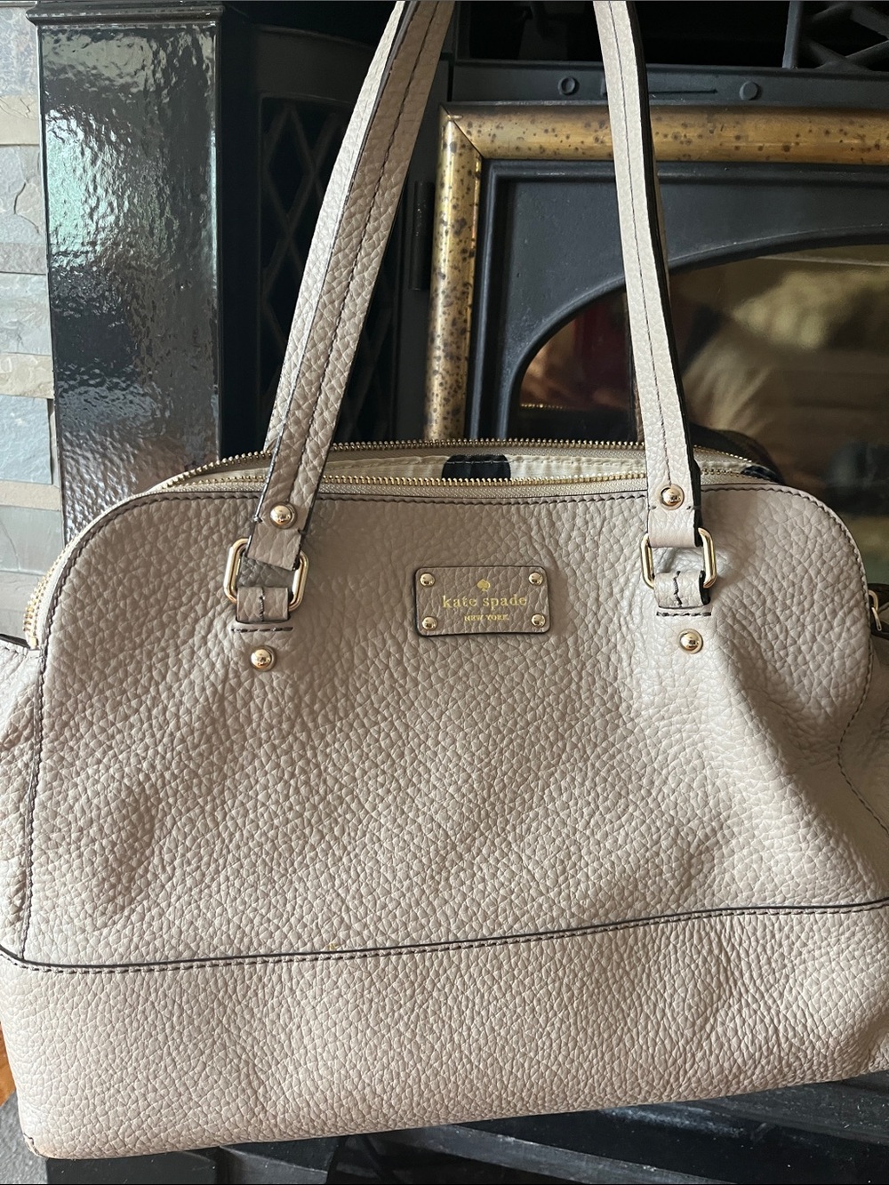 kate spade taupe pebbled leather dome satchel